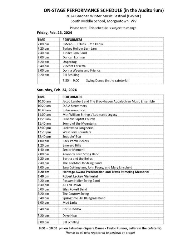 2024 GWMF On Stage Schedule