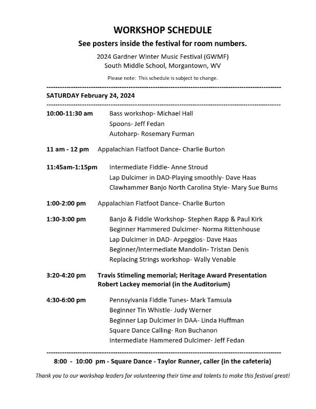 2024 GWMF Workshop Schedule