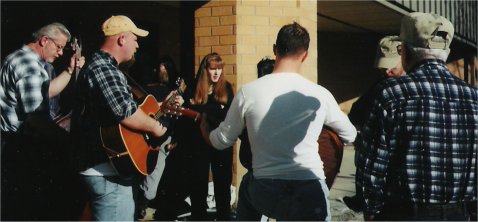 jamming out front